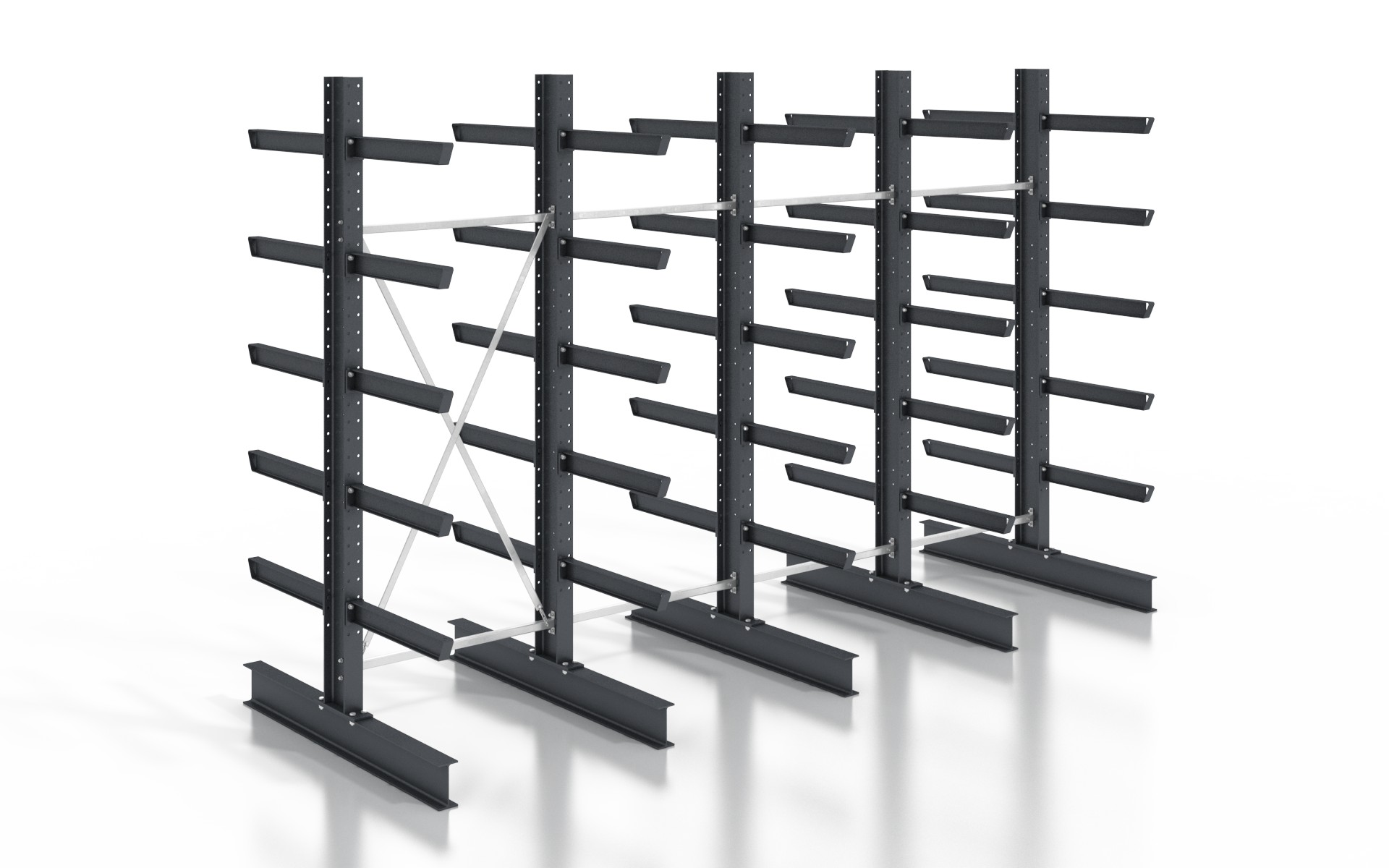 Kragarmregal doppelseitig 5,12 m – 355 cm | 80 cm Nutztiefe | 500 kg pro Arm | BLT Kragarmregal doppelseitig 5,12 m – 355 cm | 80 cm Nutztiefe | 500 kg pro Arm | BLT